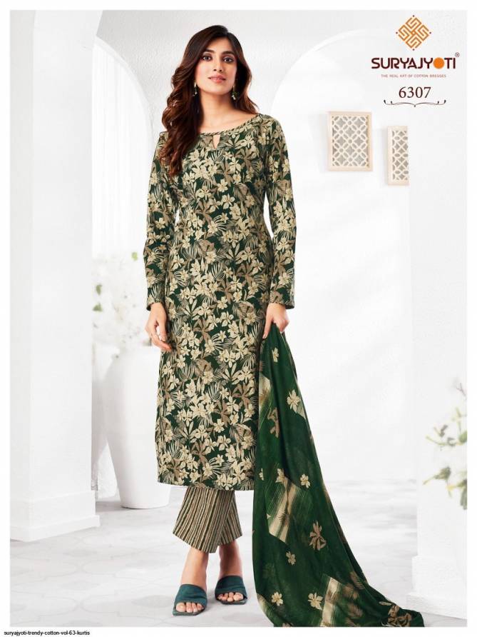 Trendy Vol 63 By Suryajyoti Cotton Printed Kurti With Bottom Dupatta Wholesale Shop In Surat